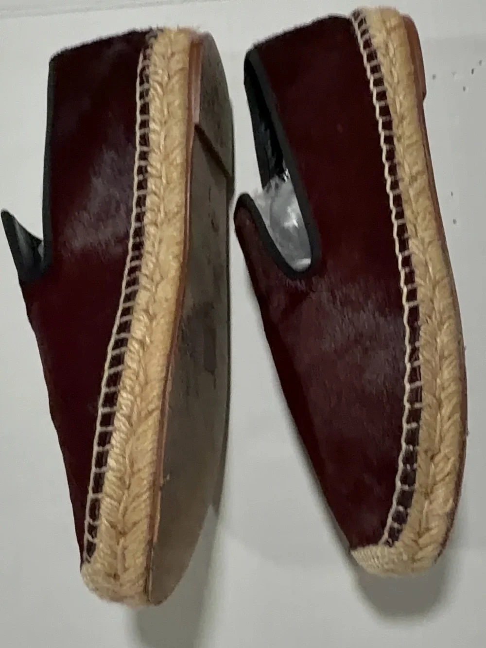 Celine  Burgundy Slip-On calf pony hair Espadrilles with Jute Trim